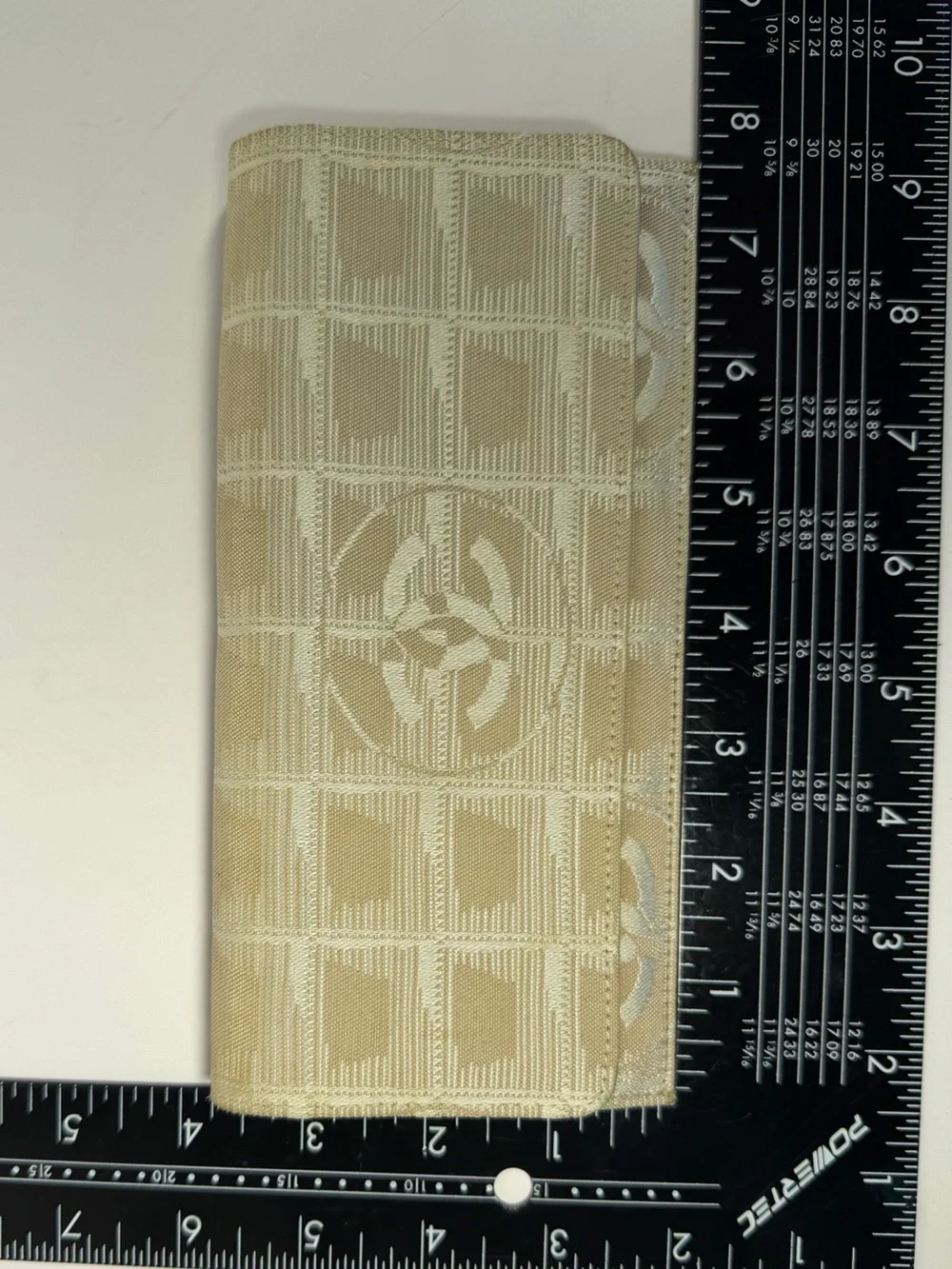 1270: Chanel Travel Line CC Logo Jacquard Beige Continental Wallet